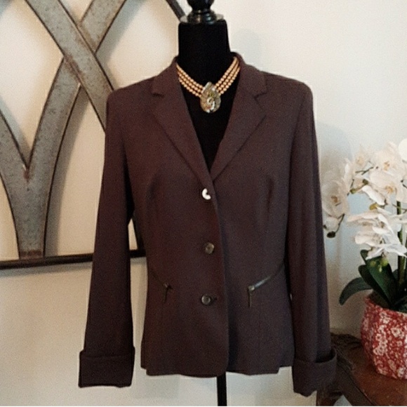 DONCASTER Chocolate Brown Blazer front Zip Pockets & Faux Zipper Across - Picture 1 of 11
